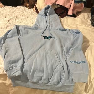 Baby blue thick hoodie with embroidered butterfly